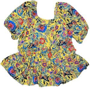 Terra & Sky Folk Floral Sunflower Babydoll Top size 1X NEW